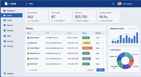 Client portal interface designed by Novacraft
