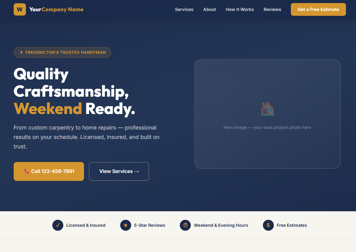 Modern handyman website design example from Novacraft